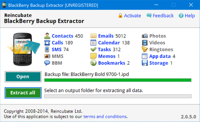 BlackBerry Backup Extractor's overview