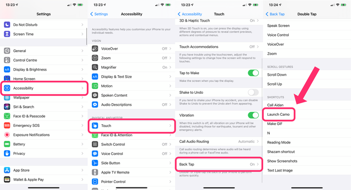 Instruct Back Tap to open Camo