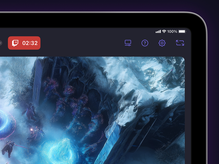 The simplified right section of the titlebar, with the profiles dropdown, help and settings, and the fullscreen control. The simplified right section of the titlebar, with the profiles dropdown, help and settings, and the fullscreen control.