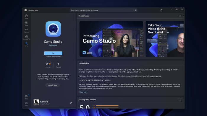 Camo Studio in the Microsoft Store. Camo Studio in the Microsoft Store.