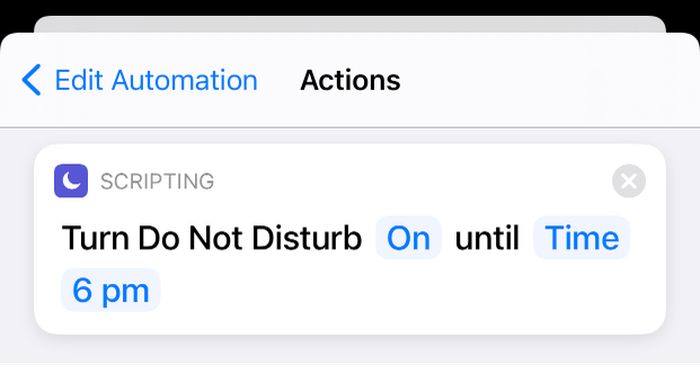 Puoi utilizzare questa scorciatoia per disattivare la funzione Non disturbare in un momento specifico You can use this shortcut to turn Do Not Disturb off at a specific time