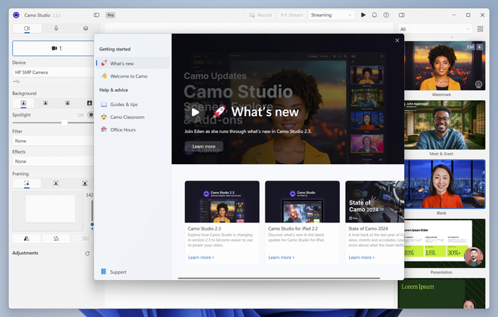 Camo Studio’s welcome screen on Windows Camo Studio’s welcome screen on Windows