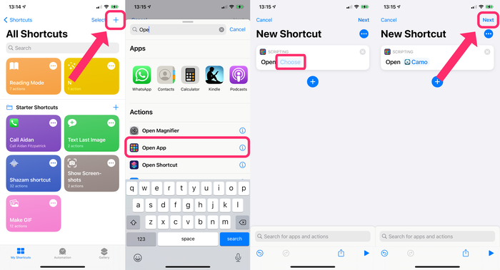 Create a shortcut to open Camo