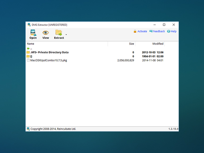 DMG Extractor running on Windows