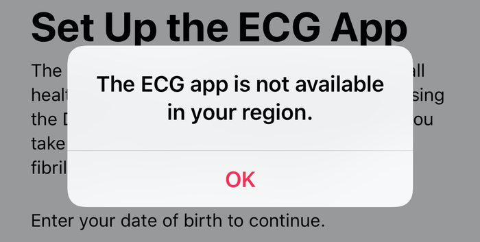 ”The ECG app is not available in your region”