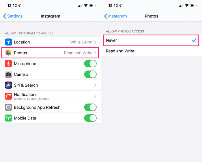 Select ‘Never’ to prevent photos stacking up in your storage