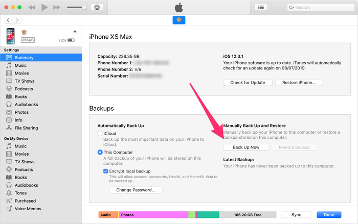 Backing up your iOS device