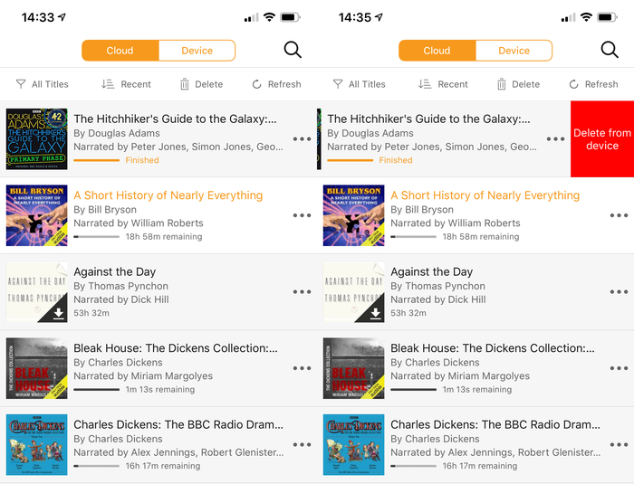 Delete completed audiobooks in Audible