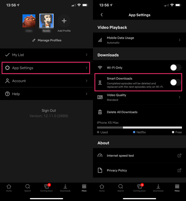 Toggle Smart Downloads off to prevent Netflix from using up your storage