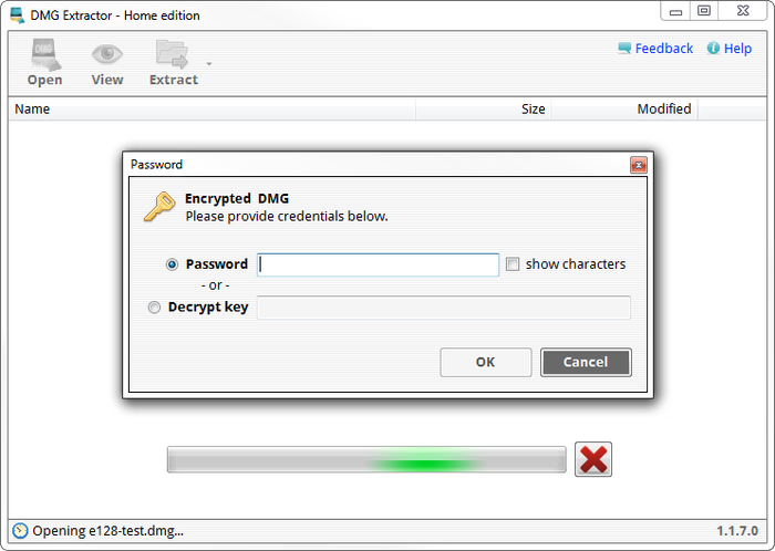 DMG Extractor opening an encrypted DMG