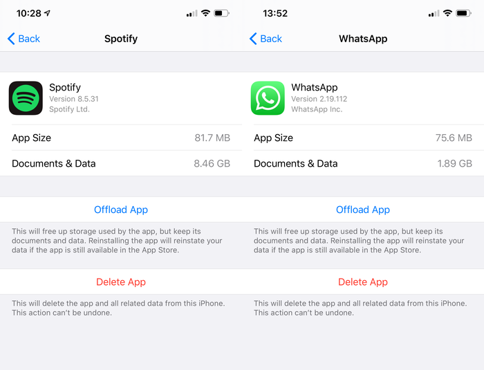 Documents and Data in Spotify and WhatsApp