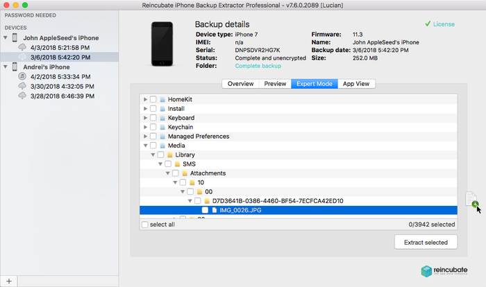 iPhone Backup Extractor in Expert mode