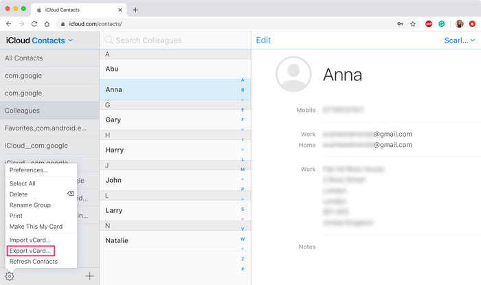 export icloud contacts to excel