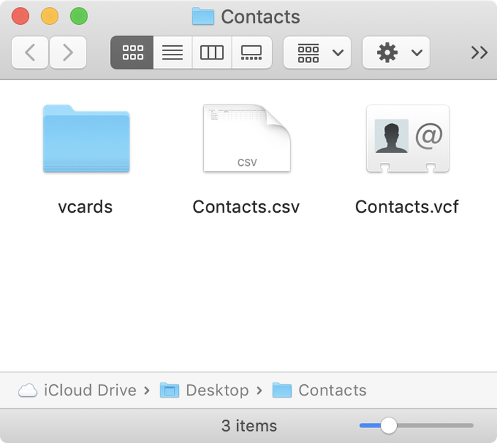The different contact formats exported by iPhone Backup Extractor