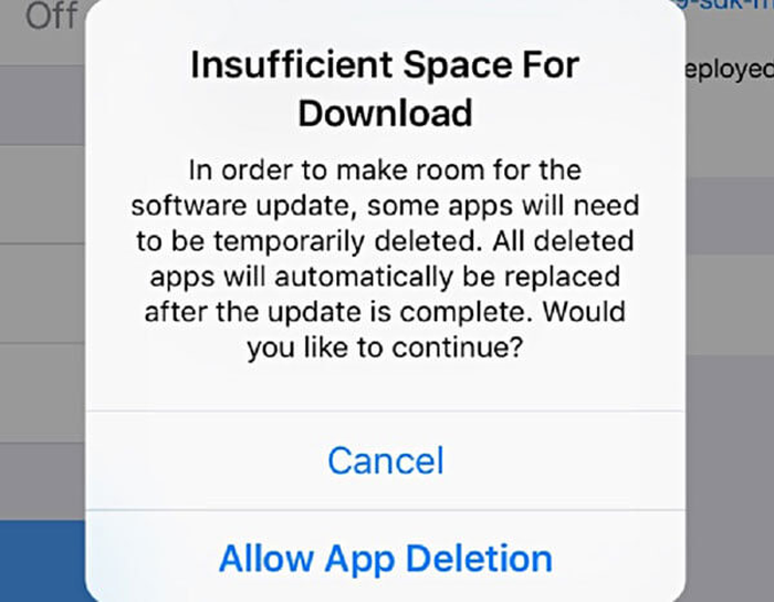 Insufficient space for download when upgrading iOS