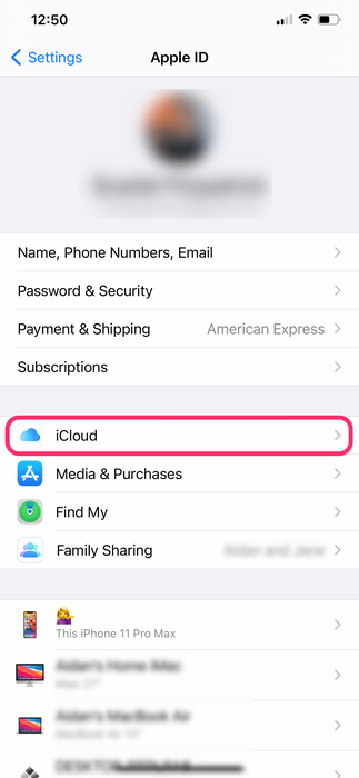 Go to your account settings to find iCloud