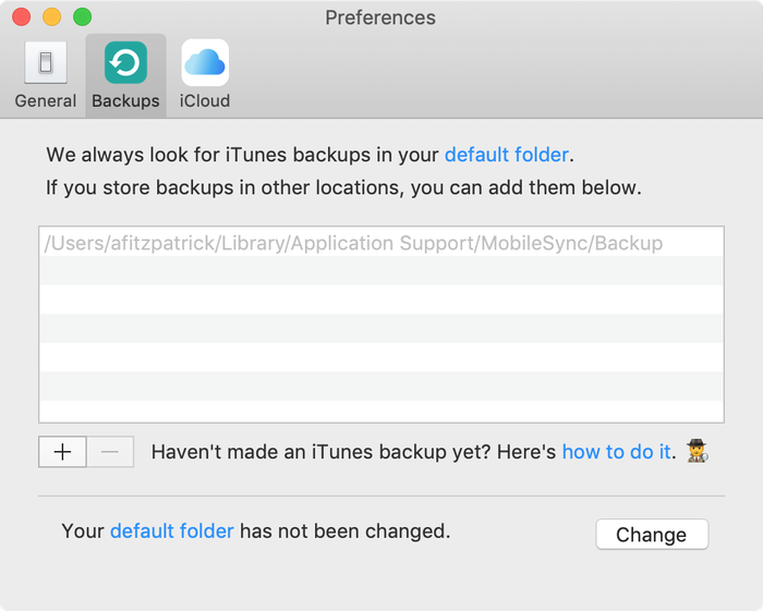 iPhone Backup Extractor showing the default iTunes backup folder