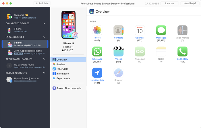 iPhone Backup Extractor main screen screenshot
