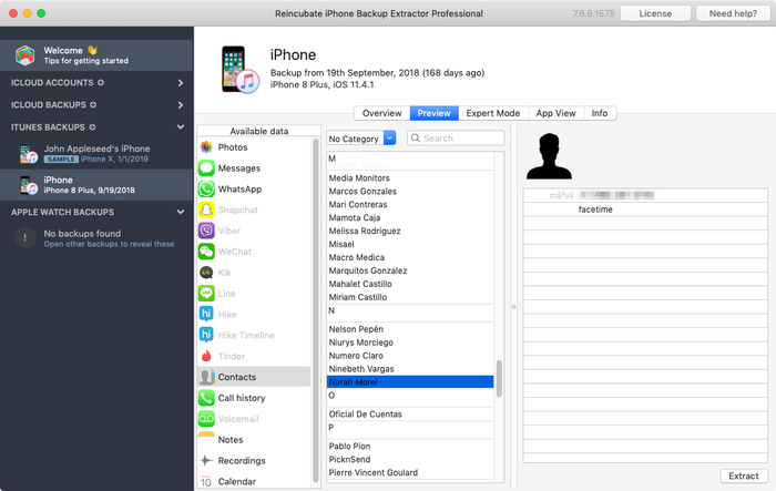Extracting contacts from iPhone Backup Extractor