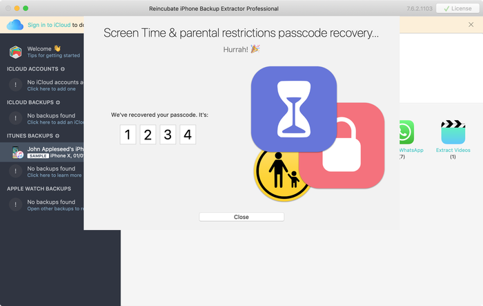 The recovered Screen Time passcode!