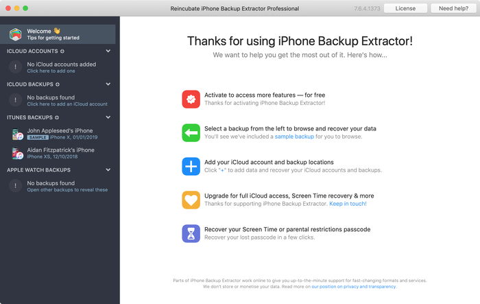 Checking for recent backups in iPhone Backup Extractor