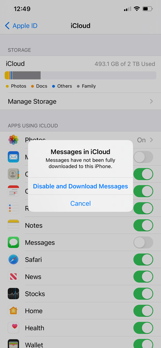 Toggling messages in iCloud off will download messages stored here