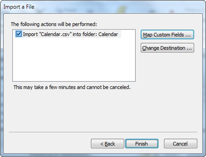 Confirm the import to Outlook