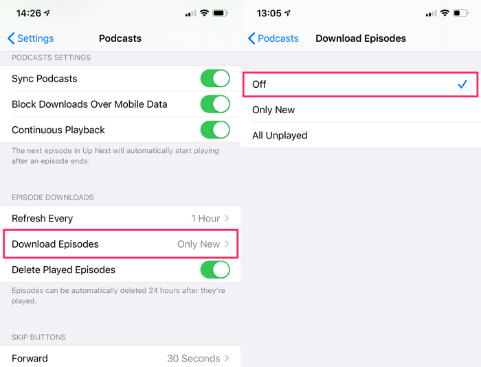 Prevent Auto Downloads in Podcasts