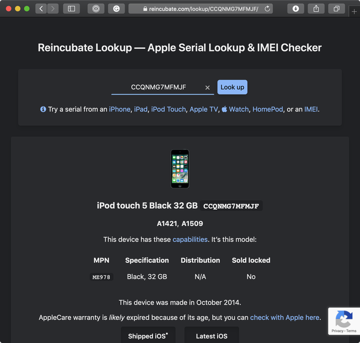 Reincubate Lookup’s Dark Mode Reincubate Lookup’s Dark Mode