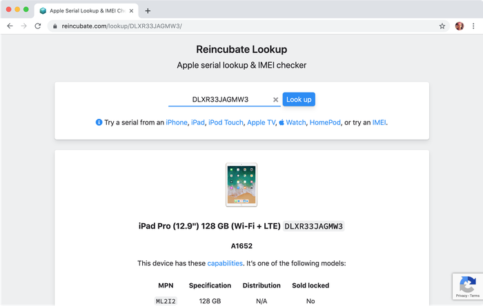 Reincubate Lookup demostrando validación y autocompletado con la API DeviceIdentifier