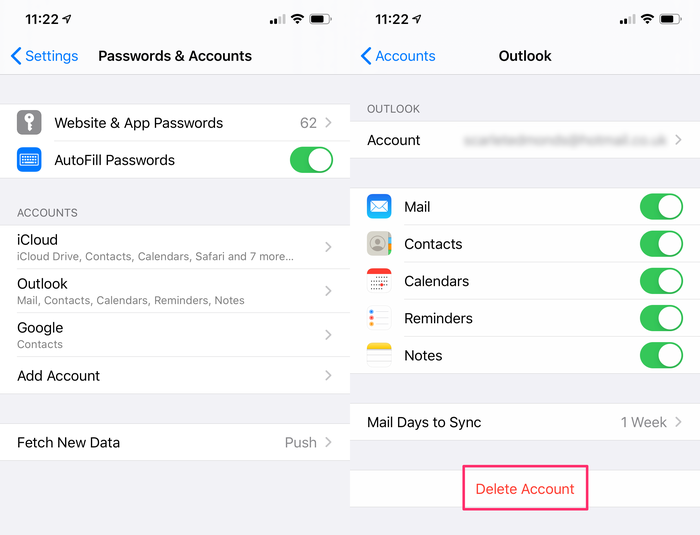 Removing and re-adding your email account to save data