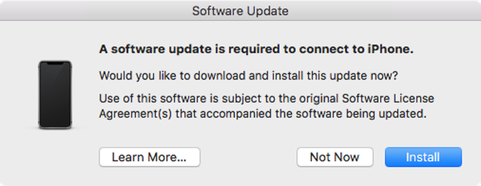 A software update is required to connect to iPhone