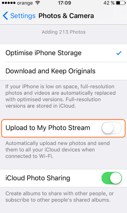 フォトストリームにアップロードしないでください Don't upload to Photo Stream