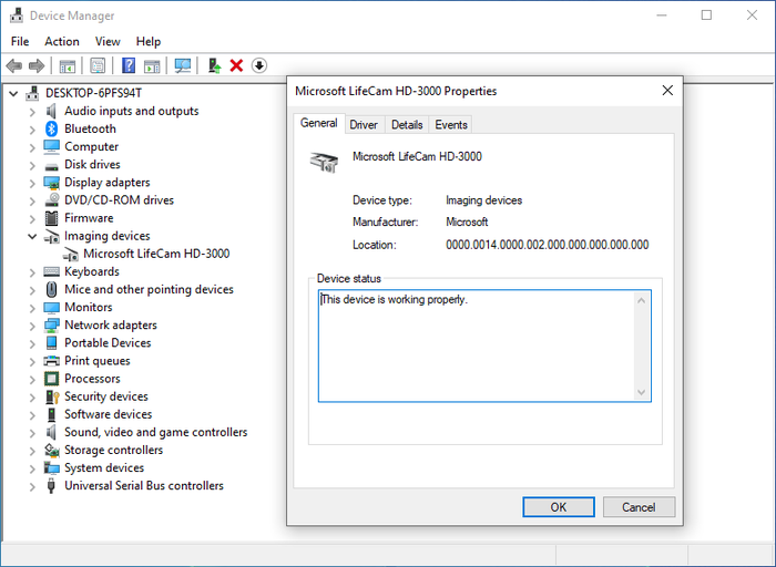 A webcam driver as seen in Windows’ Device Manager